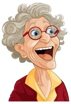 Joyful Elderly Lady with Glasses Stock Illustration
