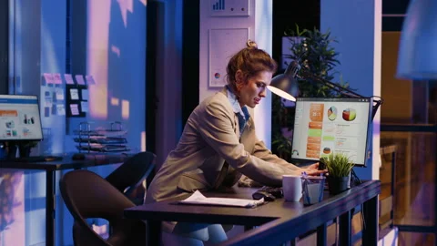 Joyful employee having fun dancing in office Stock Footage 236511959