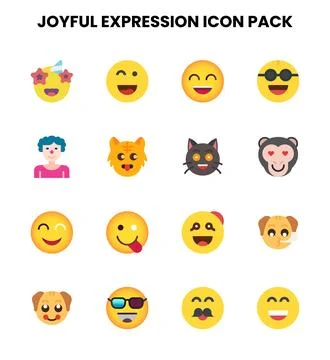 Joyful Expression Flat Design Icons Pack Stock Illustration
