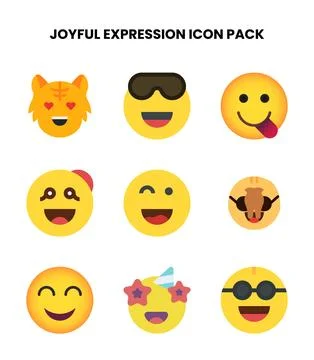 Joyful Expression Flat Set Icons Pack Stock Illustration