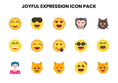 Joyful Expression Flat UI Icons Pack Stock Illustration