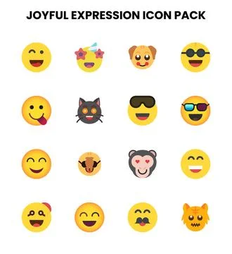 Joyful Expression Flat Vector Icons Pack Stock Illustration
