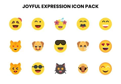Joyful Expression Flat Vector Icons Pack Stock Illustration