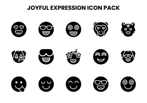 Joyful Expression Glyph Icons Pack Stock Illustration