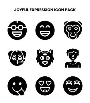 Joyful Expression Glyph Set Icons Pack Stock Illustration