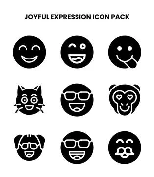 Joyful Expression Glyph UI Icons Pack Stock Illustration