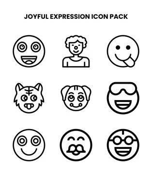Joyful Expression Line Collection Icons Pack Stock Illustration