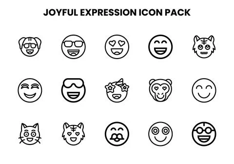 Joyful Expression Line Graphics Icons Pack Stock Illustration