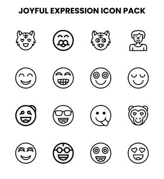 Joyful Expression Line Icons Pack Stock Illustration