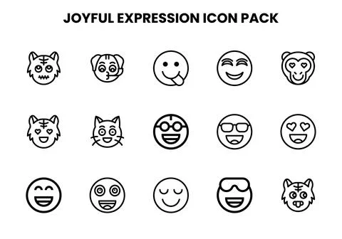 Joyful Expression Line Scalable Icons Pack Stock Illustration