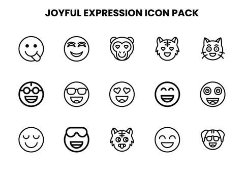 Joyful Expression Line Scalable Icons Pack Stock Illustration