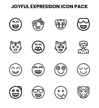 Joyful Expression Line Vector Icons Pack Stock Illustration