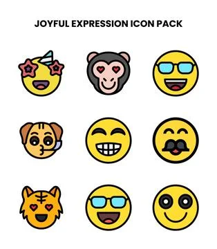 Joyful Expression Lineal Color Collection Icons Pack Stock Illustration