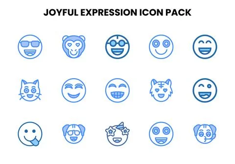 Joyful Expression Two Colour Collection Icons Pack Stock Illustration