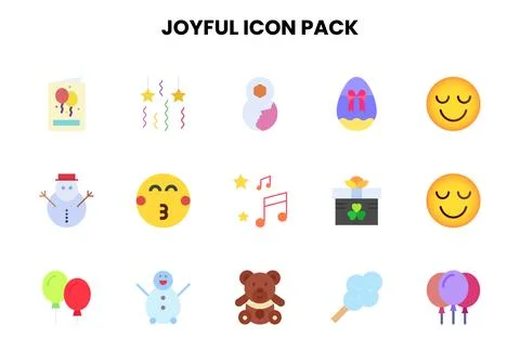 Joyful Flat Set Icons Pack Stock Illustration