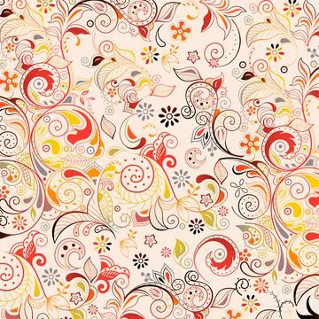 Joyful Floral Pattern Design In Orange Yellow Color Stock Illustration