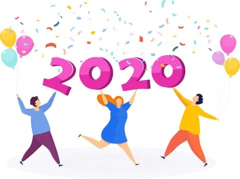 Joyful funny tiny people dancing and bouncing. Illustrazione stock