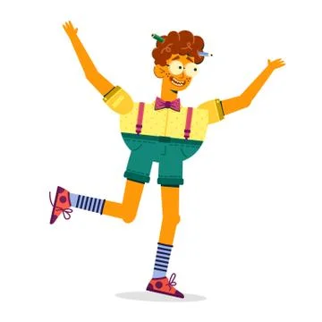 A joyful guy runs forward and laughs, banner Stock Illustration