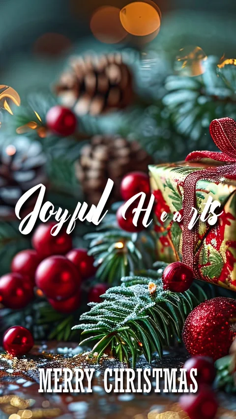 Joyful Hearts Modern Cursive Text Animation Happy Christmas Saying Stockbeeldmateriaal 292495255