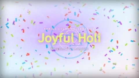 Joyful Holi text animation with falling colorful confetti Stock Footage 335801091
