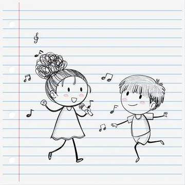 Joyful Kids Singing and Dancing Stock Illustration