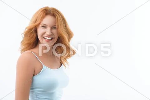 Joyful lady evincing her happiness Stock Photos