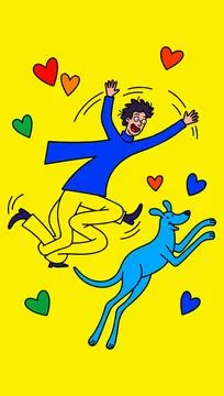Joyful Leap with Dog Stock Illustration