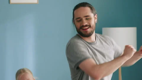 Joyful Man Is Dancing with Daughter Stock Footage 134874589