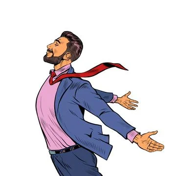 A joyful man stands in the wind, opened his hands to the elements. Strong leader Stock Illustration