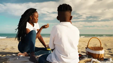 Joyful mother and son creating lasting memories together by sea. Happy chil.. Stock Footage 337487892
