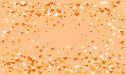 Joyful, pastel orange background scattered with small white and orange hearts Stock Illustration