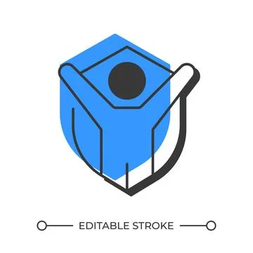 Joyful person and shield offset shadow line icon Stock Illustration