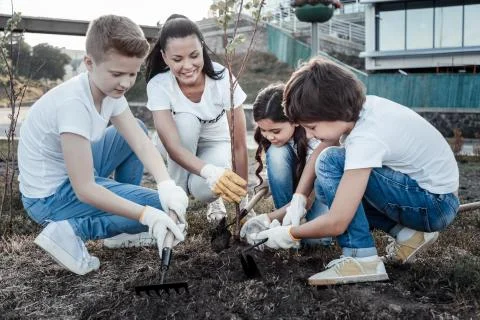 Joyful positive people working together Stock Photos