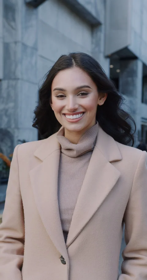 Joyful professional portrait, Captivating image of woman in professional attire Stock-Footage 322635857