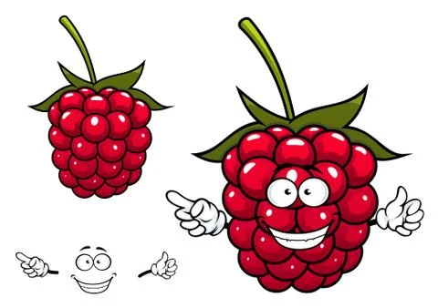 Joyful red raspberry fruit character Illustrazione stock