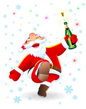 Joyful Santa with a bottle Illustrazione stock