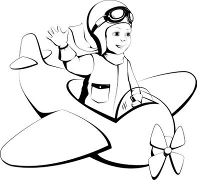 Joyful smiling pilot boy flying a toy plane Stock Illustration