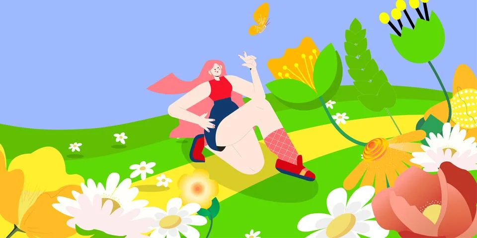 Joyful Springtime Walk Stock Illustration