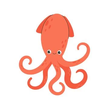Joyful squid isolated on dark background. Stock Illustration