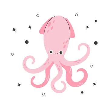 Joyful squid isolated on white background. Stock Illustration