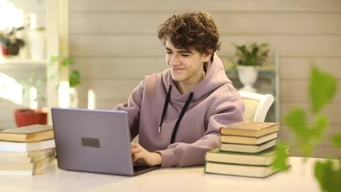 Joyful student after learning online Stock Footage 168729241