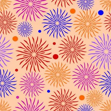 Joyful textile patterns on coral background, colorful flowers seamless design Stock Illustration