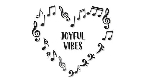Joyful vibes message inside heart shape made of musical notes, positive ene.. Stock Illustration