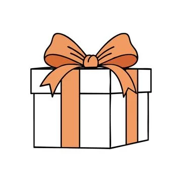 (Joyful Wrapped Gift with Orange Bow. This elegant illustration depicts a p.. Stock Illustration