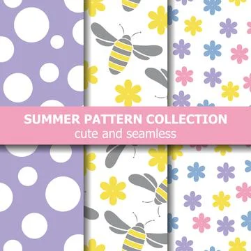 Joyfull summer pattern collection. Bees theme. Summer banner. Stock Illustration
