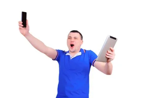 Joyfully surprised guy Stock Photos