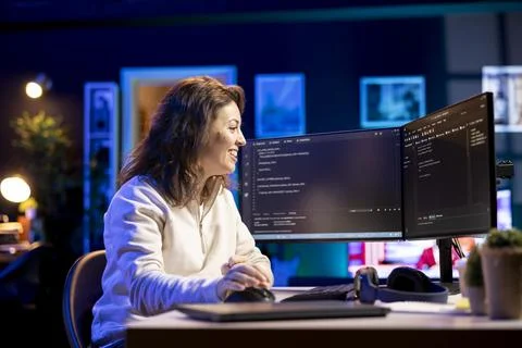 Joyous developer showing happiness after securing company servers Stock Photos