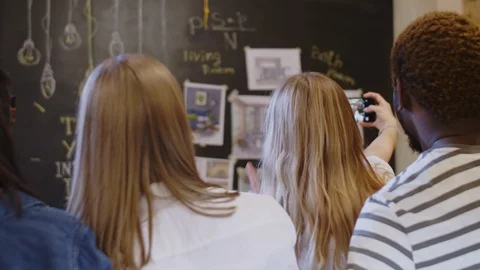 Joyous Multiethnic Team Taking Selfie at Office Party Stock Footage 115466082