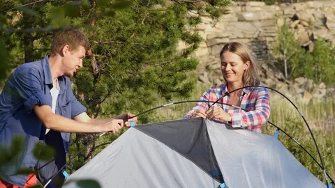 Joyous tourists in camping Stock Footage 118548210