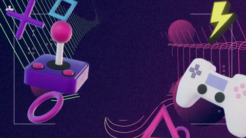 Joystick and game controller with geometric shapes animation on dark background Stock Footage 310821415